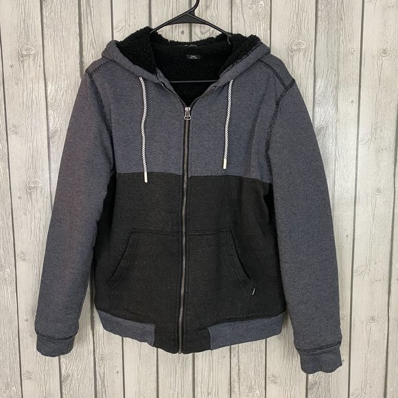 O'Neil Gray Black Striped Fleece Full Zip Hoodie Jacket Lined Men's Size Small - Picture 1 of 8